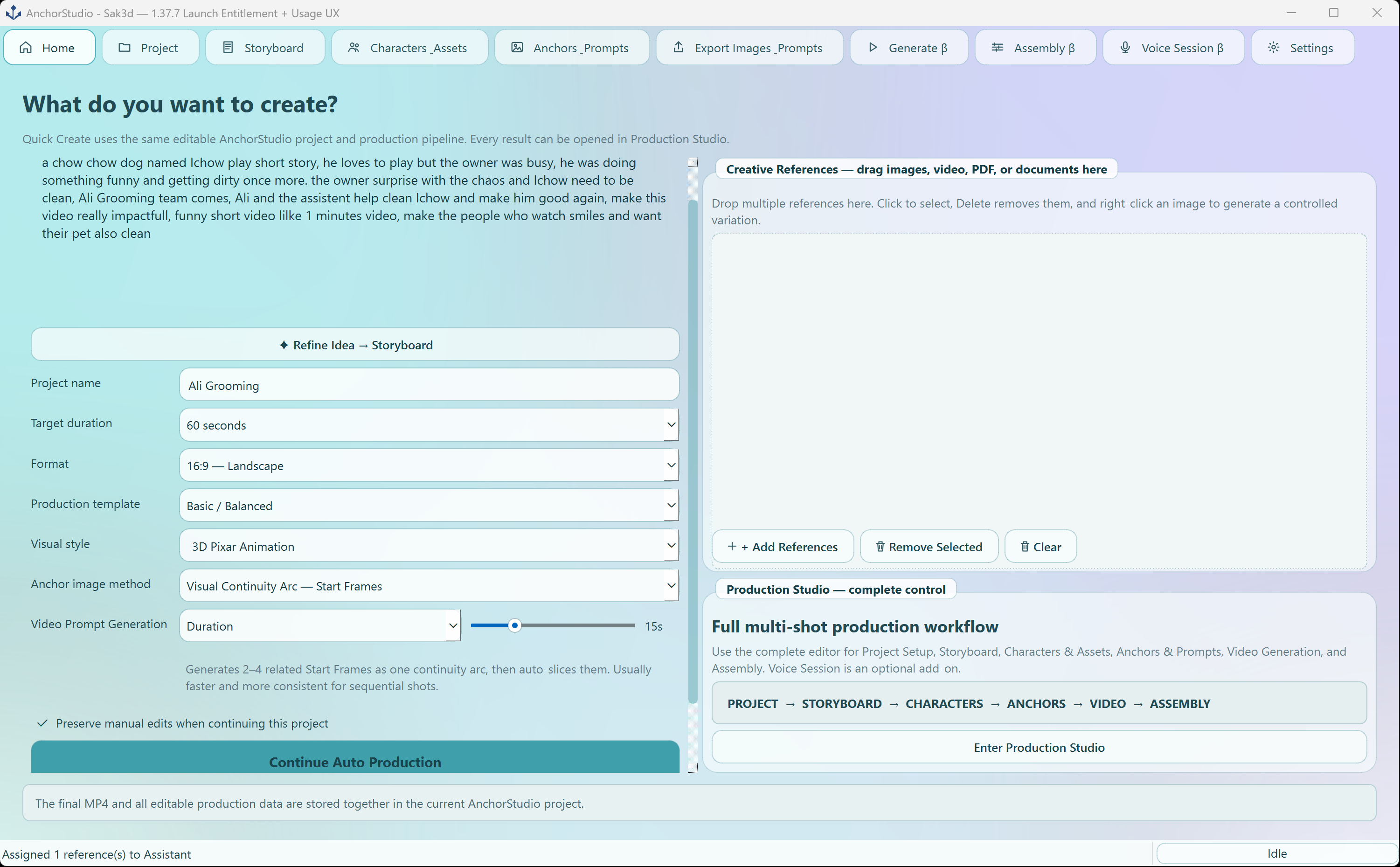 AnchorStudio Script & Story screen